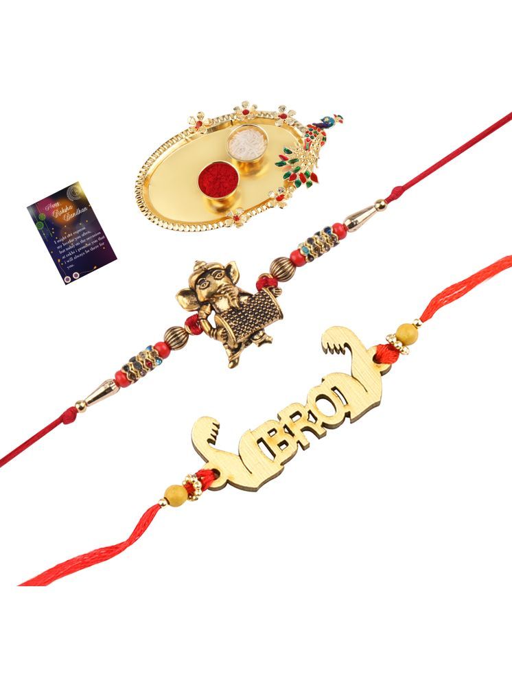     			Stylish Bhaiya Rakhi " BRO" Designer Pendent With Designer Look"BAL GANESH"Rakhi Combo For Bhaiya With Roli Chawal And Greeting Card 1 Kankawati Pooja Thali