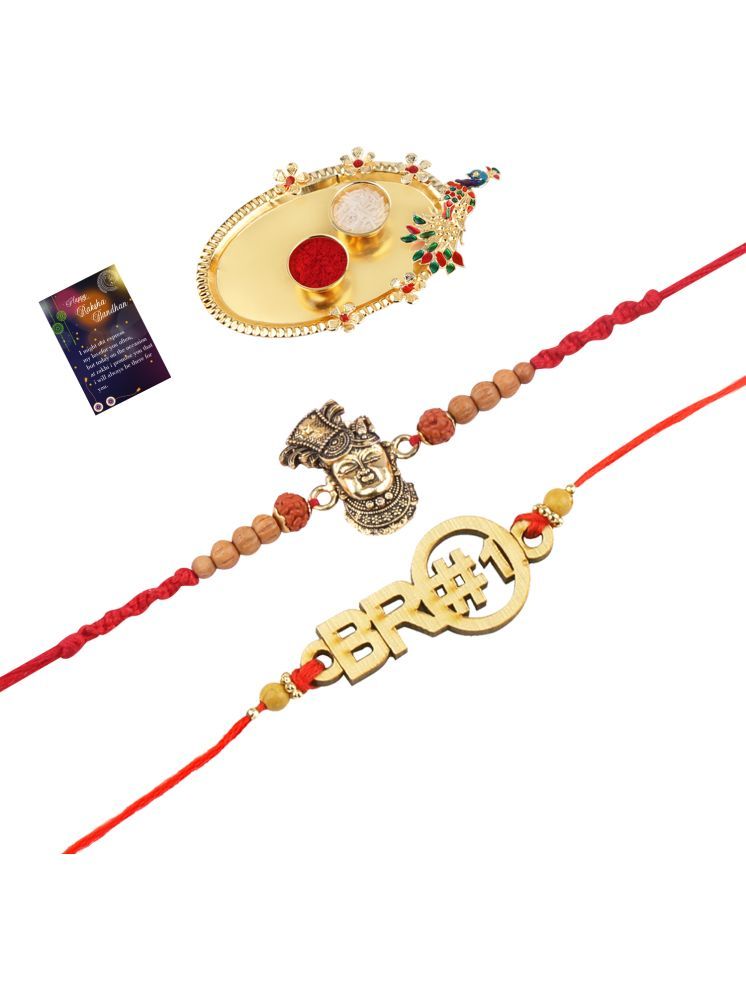     			Stylish Bhaiya Rakhi " BRO" Designer Pendent Rakhi Combo For Bhaiya With Roli Chawal And Greeting Card 1 Kankawati Pooja Thali