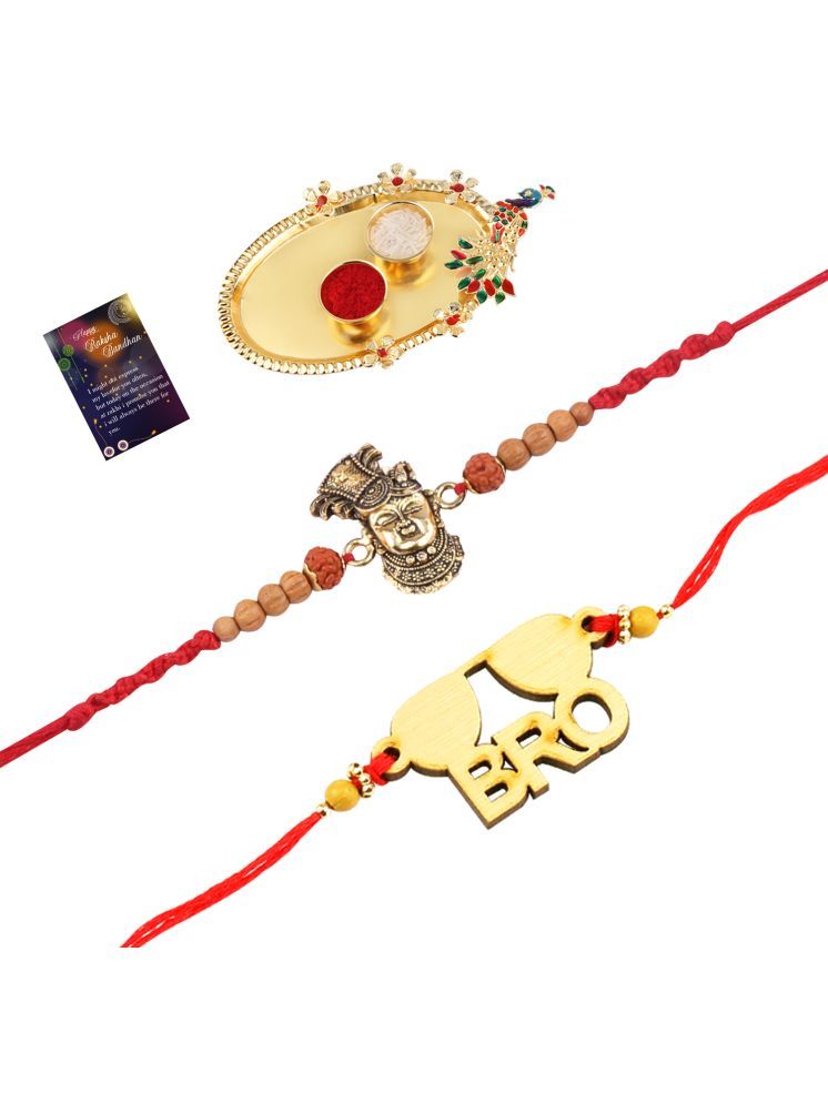     			Stylish Bhaiya Rakhi " BRO" Designer Pendent Rakhi Combo For Bhaiya With Roli Chawal And Greeting Card 1 Kankawati Pooja Thali