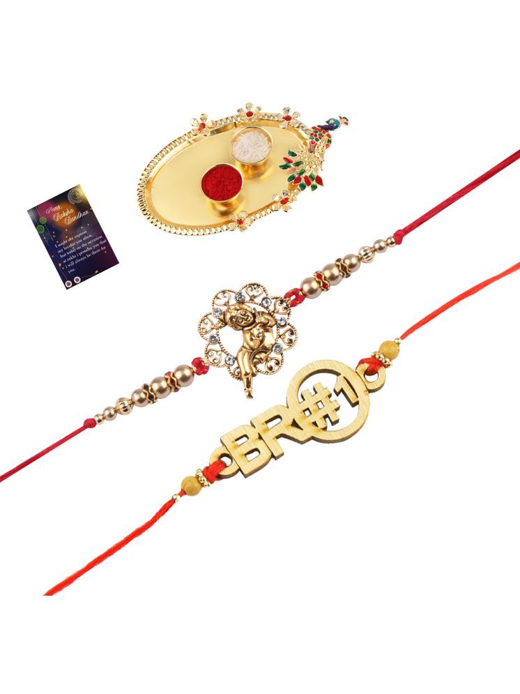     			Stylish Bhaiya Rakhi " BRO" Designer Pendent With Designer Look"BAL GOPAL"Rakhi Combo For Bhaiya With Roli Chawal And Greeting Card 1 Kankawati Pooja Thali