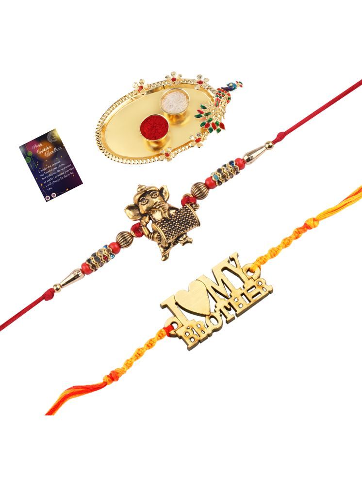     			Stylish Bhaiya Rakhi " I LOVE MY BROTHER" Designer Pendent With Designer Look"BAL GANESH"Rakhi Combo For Bhaiya With Roli Chawal And Greeting Card 1 Kankawati Pooja Thali