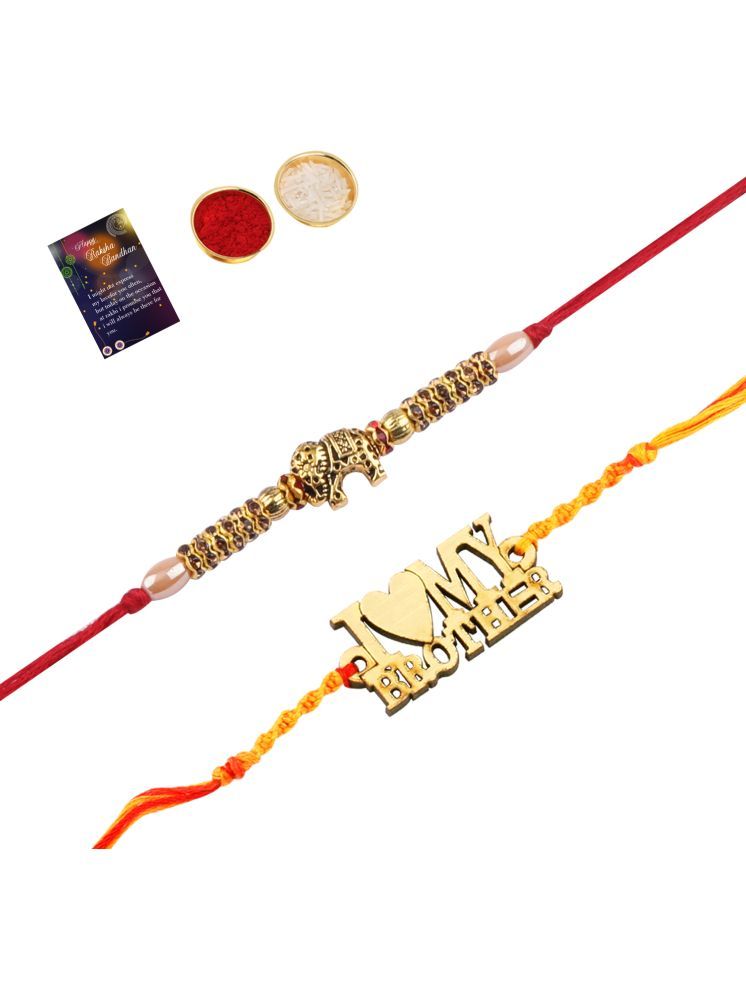     			Stylish Bhaiya Rakhi " I LOVE MY BROTHER" Designer Pendent With Designer Look "Elephant" Rakhi Combo For Bhaiya With Roli Chawal And Greeting Card