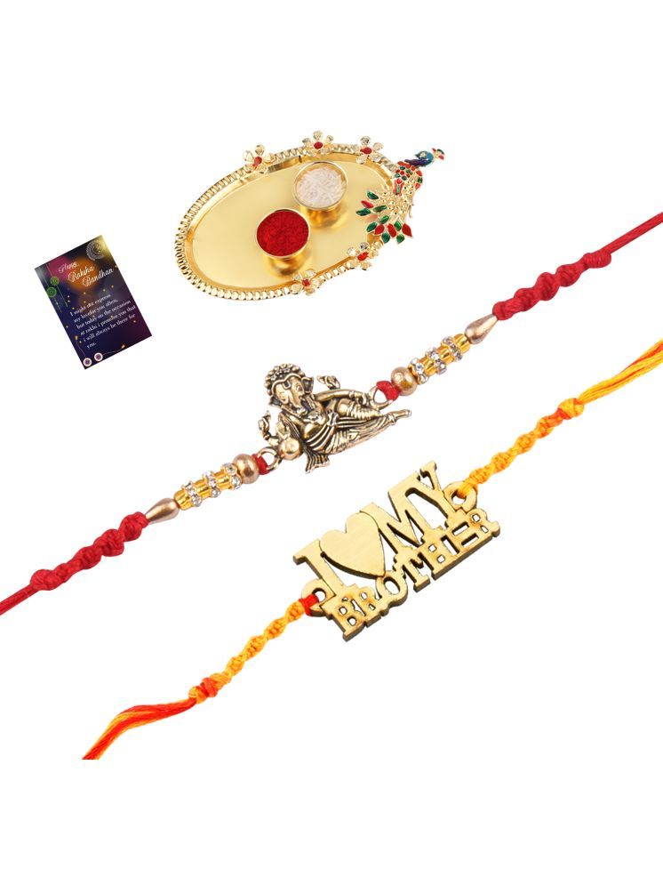     			Stylish Bhaiya Rakhi " I LOVE MY BROTHER" Designer Pendent With Designer Look "GANESH JI"Rakhi Combo For Bhaiya With Roli Chawal And Greeting Card 1 Kankawati Pooja Thali