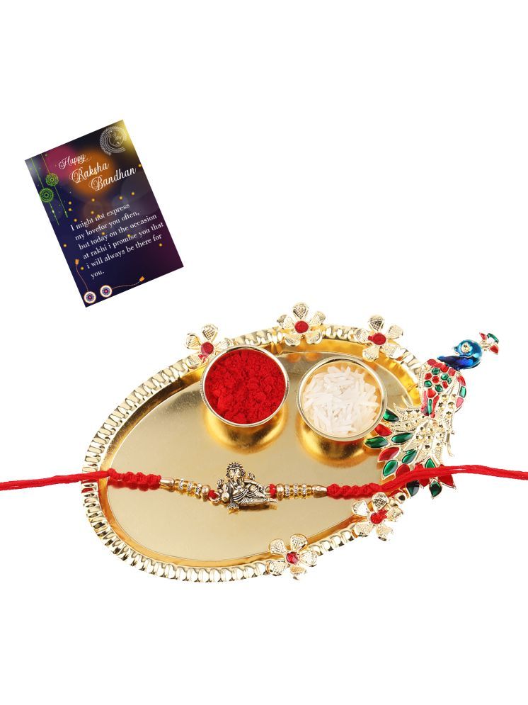     			Stylish Classic Look "GANESH JI" Pendant  Rakhi For Bhaiya/Brother/Bhai With Roli Chawal And 1 Greeting Card 1 Kankawati Pooja Thali