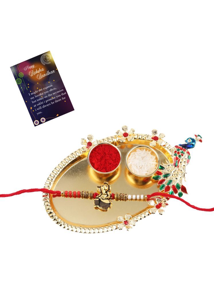     			Stylish Classic Look "GANESH JI" Pendant  Rakhi For Bhaiya/Brother/Bhai With Roli Chawal And 1 Greeting Card 1 Kankawati Pooja Thali