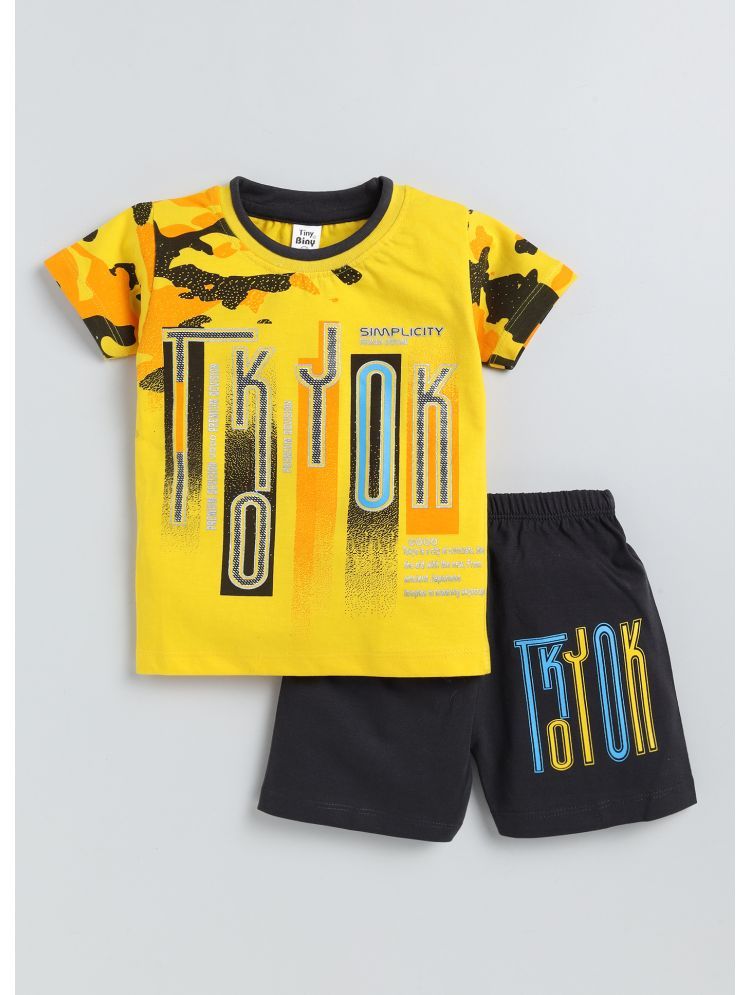     			TINY BINY Gold Cotton Boys T-Shirt & Shorts ( Pack of 1 )