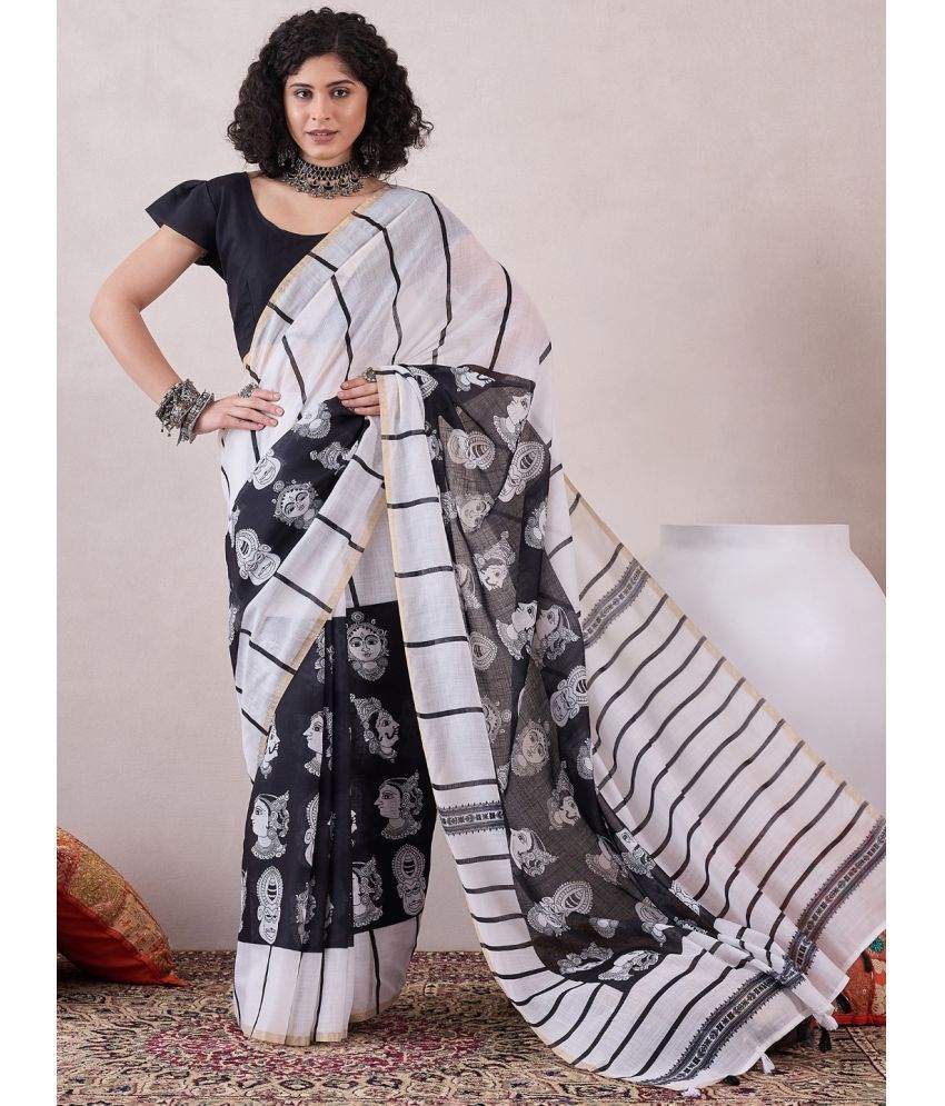     			Vaamsi Linen Printed Saree With Blouse Piece - White ( Pack of 1 )