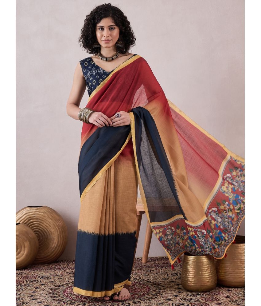     			Vaamsi Linen Printed Saree With Blouse Piece - Multicolour ( Pack of 1 )