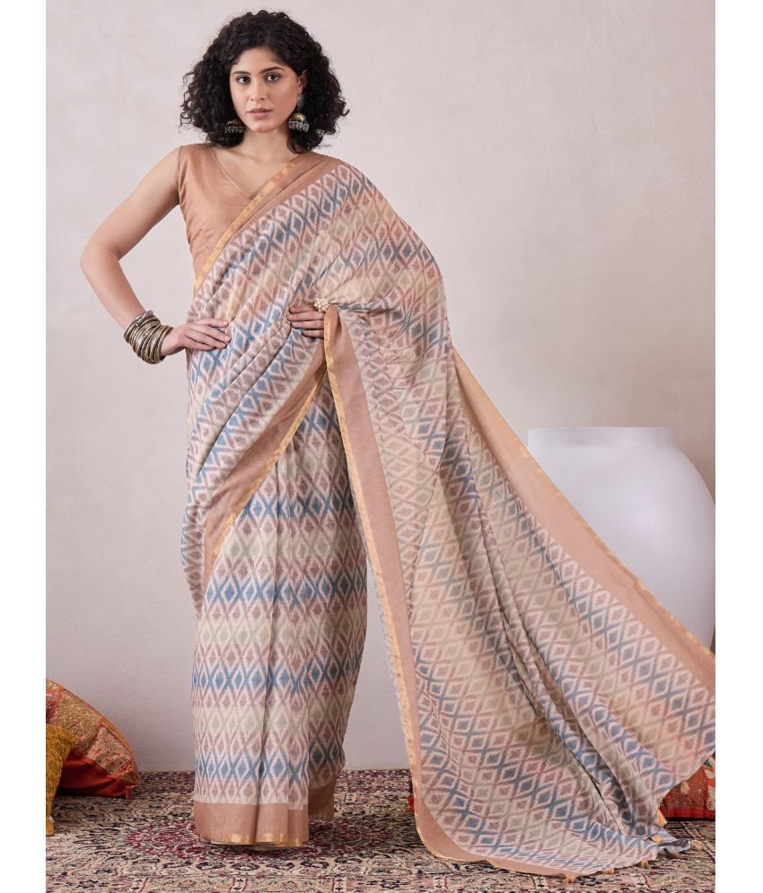     			Vaamsi Linen Printed Saree With Blouse Piece - Off White ( Pack of 1 )