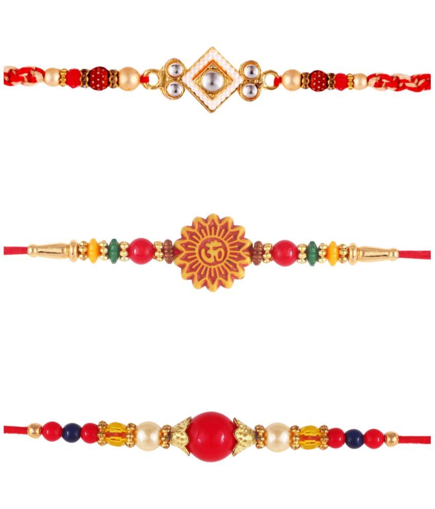     			Vighnaharta  Fancy Pearls om rakhi combo Gold and Rhodium Plated Alloy Kids Rakhi and Lovely Brother pack of 3[VFJ1199-1194-1222RKG]