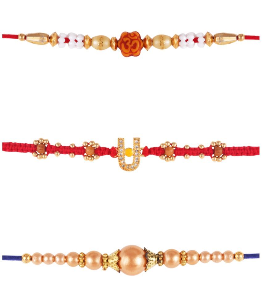     			Vighnaharta  Fancy Pearls om  rakhi combo Gold and Rhodium Plated Alloy Kids Rakhi and Lovely Brother pack of 3[VFJ1225-1226-1227ERG]