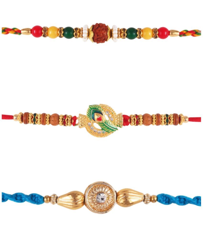     			Vighnaharta  Fancy Pearls rudraksha rakhi combo Gold and Rhodium Plated Alloy Kids Rakhi and Lovely Brother pack of 3[VFJ1202-1182-1204RKG]