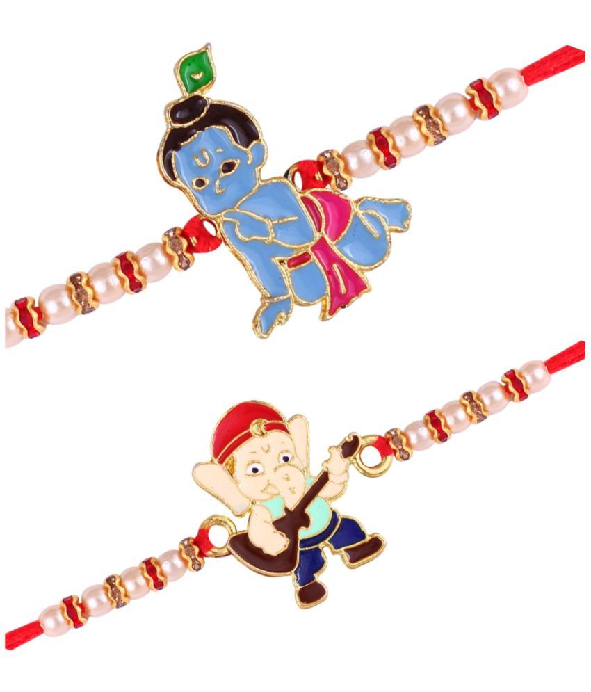     			Vighnaharta Ganesh Krishana cartoons combo Gold and Rhodium Plated Alloy Kids Rakhi for Lovely Brother[VFJ1147-1155RKG]