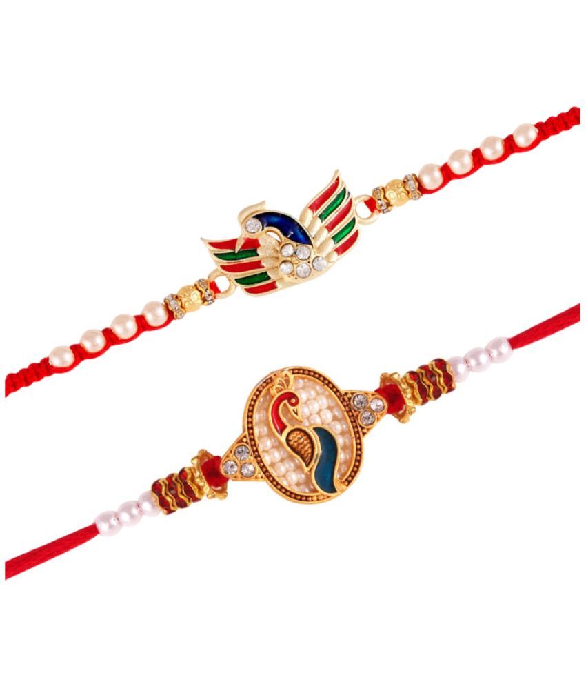     			Vighnaharta Mayur Peacock combo Gold and Rhodium Plated Alloy  Rakhi for Lovely Brother[VFJ1174-1178RKG]