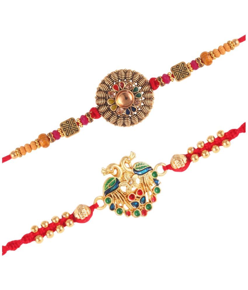     			Vighnaharta Mayur Peacock combo Gold and Rhodium Plated Alloy  Rakhi for Lovely Brother[VFJ1179-1180RKG]