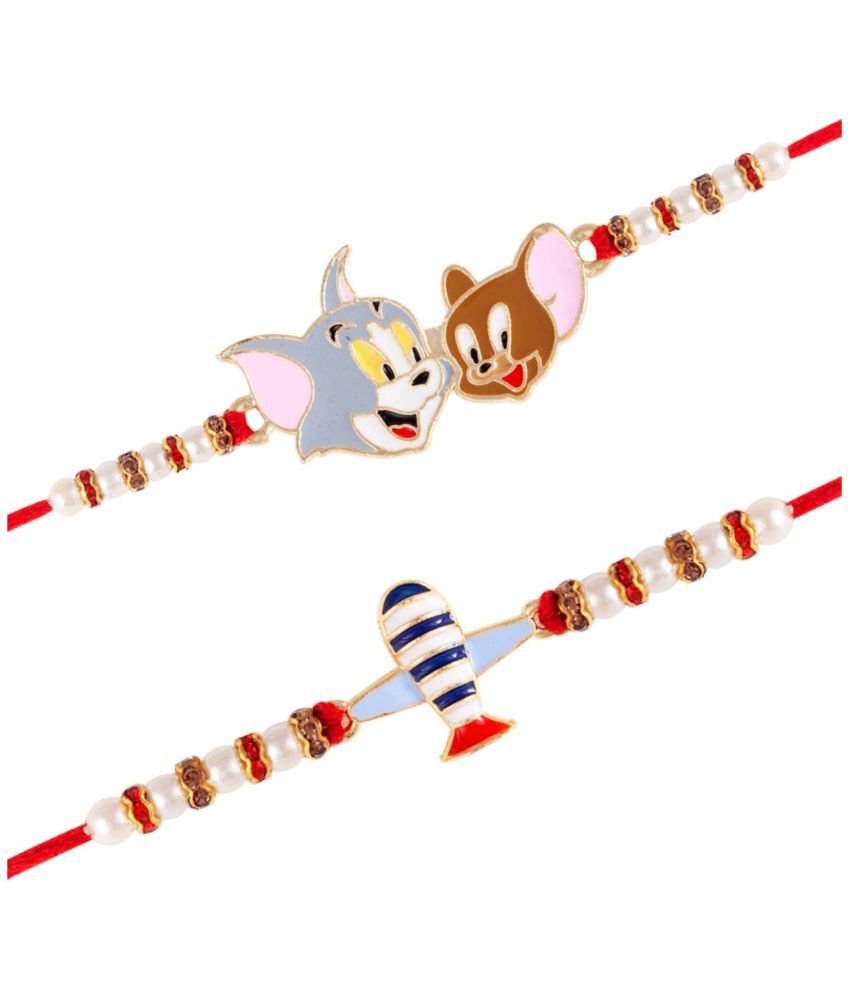     			Vighnaharta  airoplane and tom and Jerry combo cartoons Gold and Rhodium Plated Alloy Kids Rakhi for Lovely Brother[VFJ1164-1163RKG]