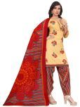 Rajnandini Cotton Blend Printed Kurti With Patiala Women's Stitched Salwar Suit - Cream ( Pack of 1 )