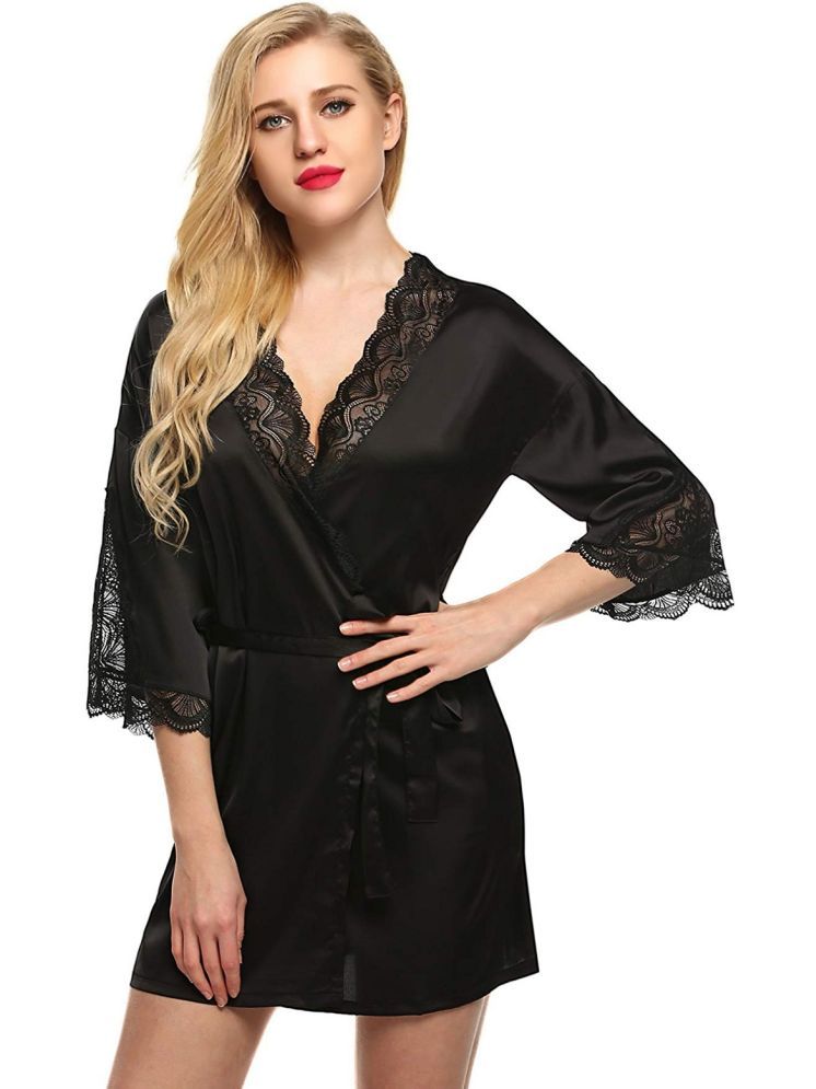     			Celosia Black Satin Women's Nightwear Robes ( Pack of 1 )