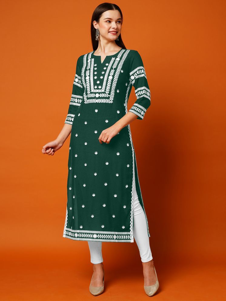     			Kapadia Rayon Embroidered Straight Women's Kurti - Green ( Pack of 1 )