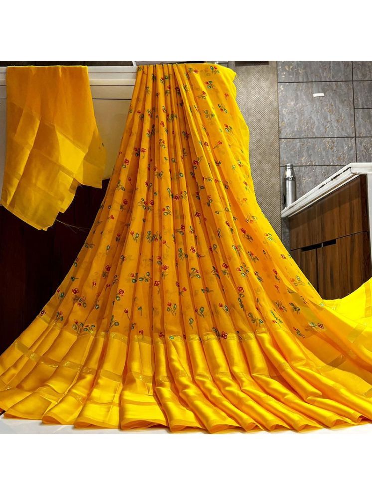     			Sanjana Silk Georgette Printed Saree With Blouse Piece - Yellow ( Pack of 1 )