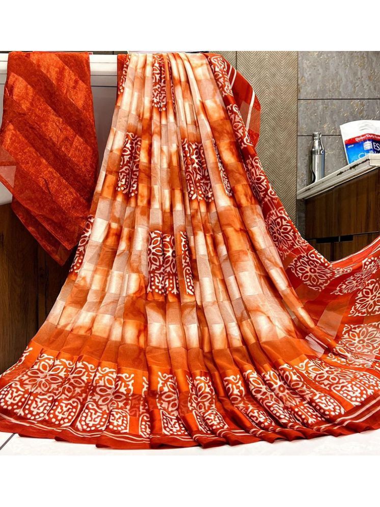     			Sanjana Silk Georgette Printed Saree With Blouse Piece - Orange ( Pack of 1 )