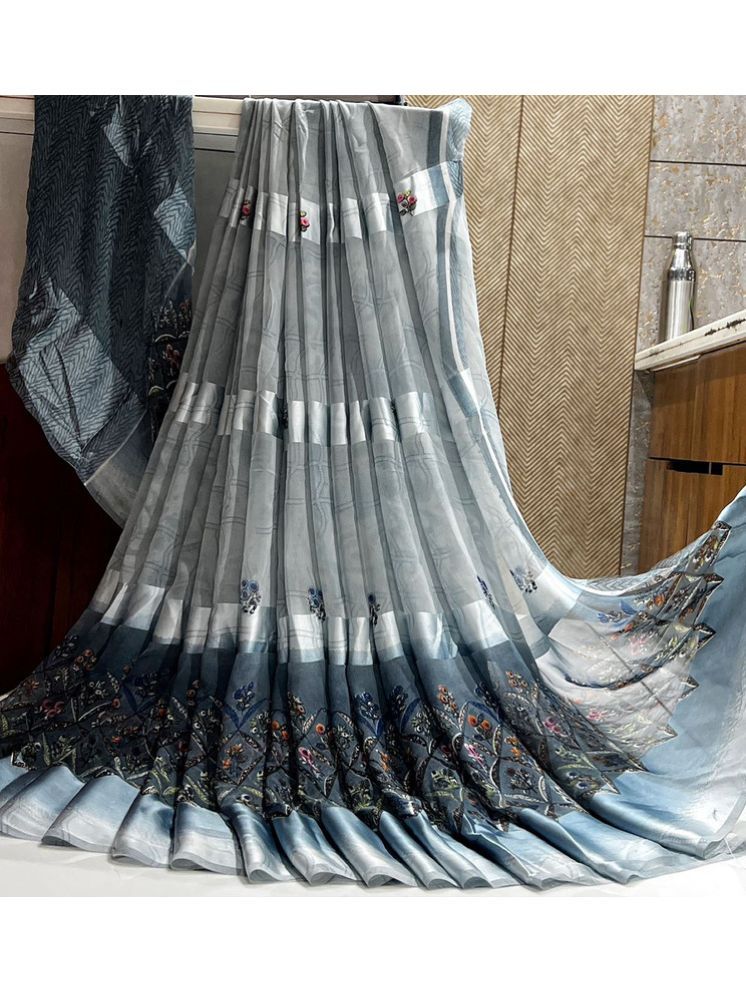     			Sanjana Silk Georgette Printed Saree With Blouse Piece - Grey ( Pack of 1 )