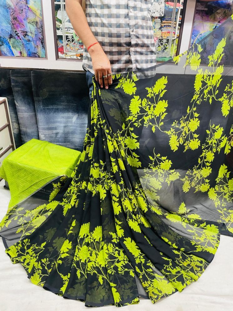     			Sanjana Silks Georgette Printed Saree With Blouse Piece - Fluorescent Green ( Pack of 1 )