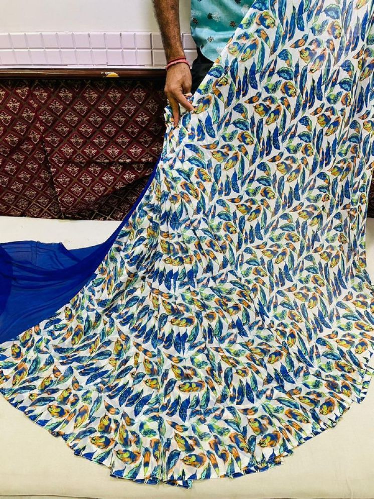     			Sanwariya Silks Georgette Printed Saree With Blouse Piece - Blue ( Pack of 1 )