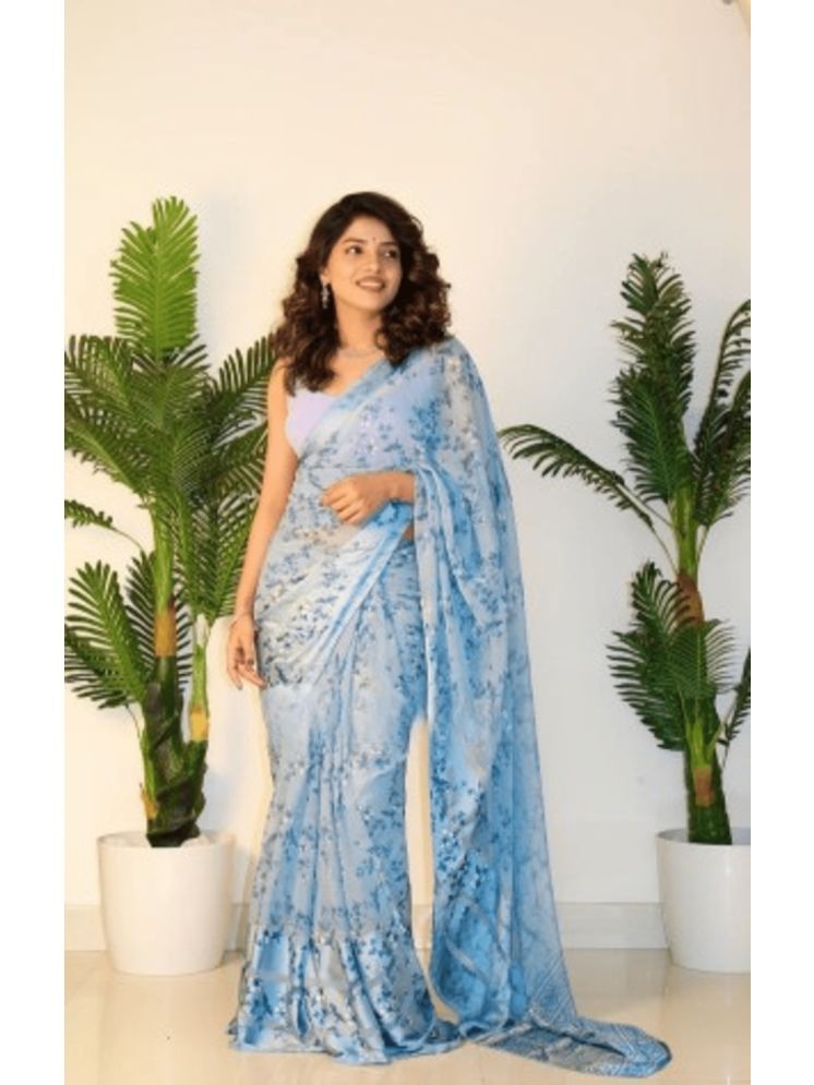     			Sanwariya Silks Georgette Printed Saree With Blouse Piece - Blue ( Pack of 1 )