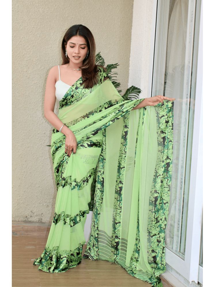     			Sanwariya Silks Georgette Printed Saree With Blouse Piece - Green ( Pack of 1 )