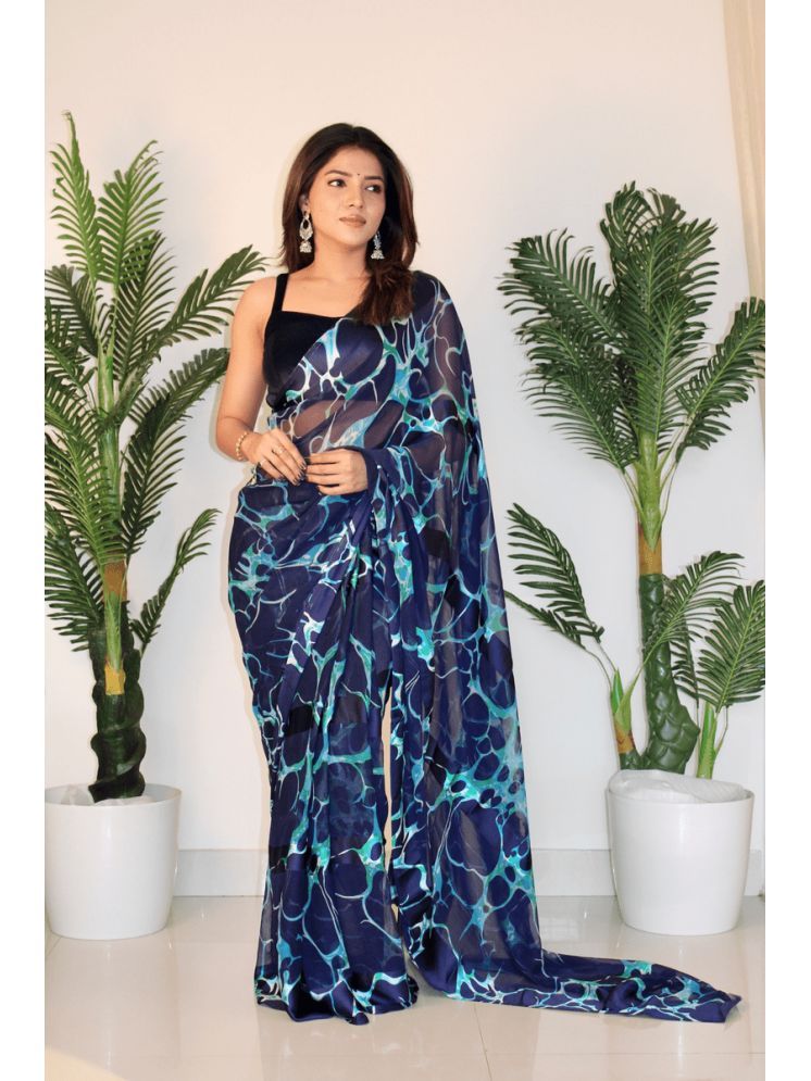     			Sanwariya Silks Georgette Printed Saree With Blouse Piece - SkyBlue ( Pack of 1 )