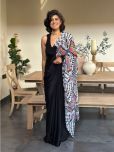 BLEESBURY Chiffon Printed Saree With Blouse Piece - Black ( Pack of 1 )