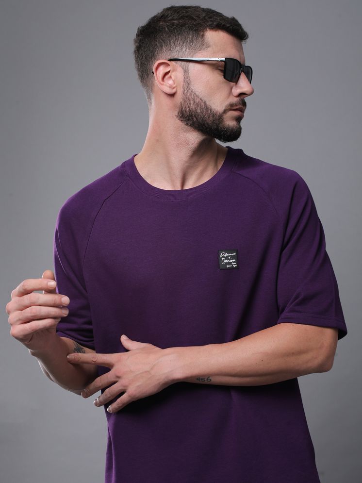     			Difference of Opinion 100% Cotton Oversized Fit Solid Half Sleeves Men's Round T-Shirt - Purple ( Pack of 1 )