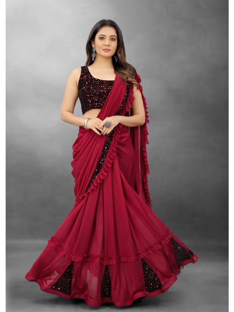     			Lady Shopi Lycra Embellished Saree With Blouse Piece - Maroon ( Pack of 1 )