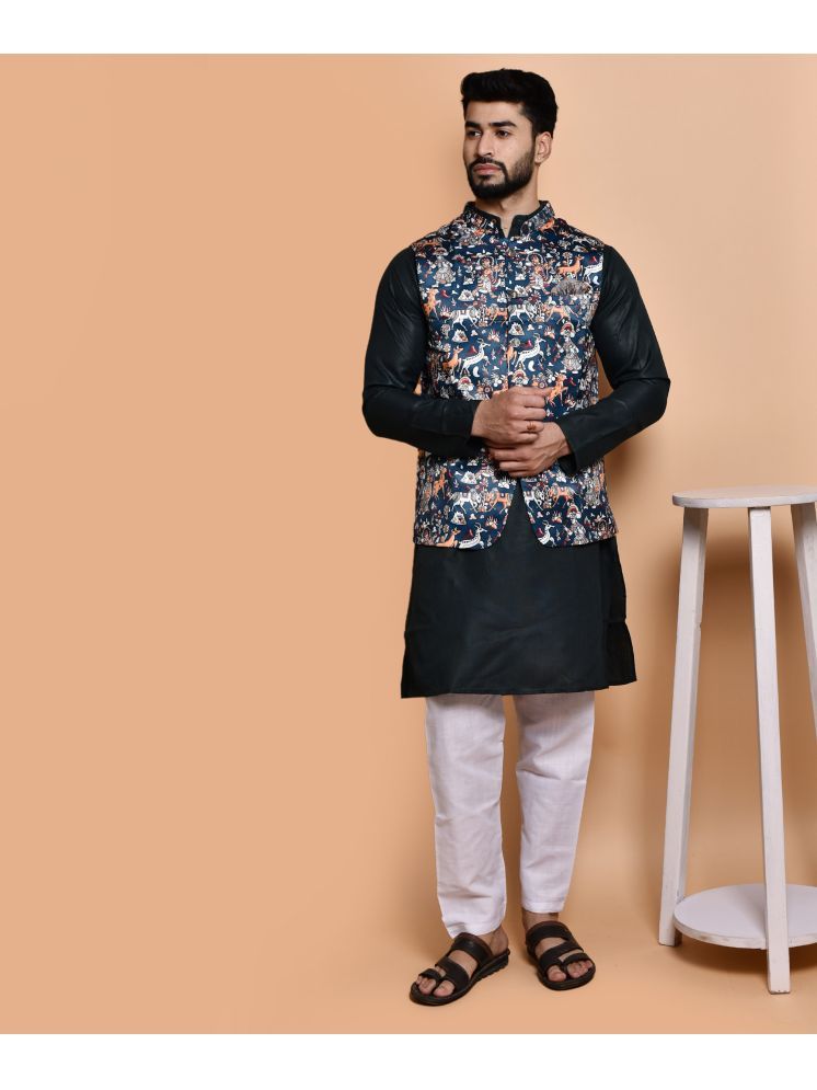     			PRINTCULTR Black Cotton Regular Fit Men's Kurta Pyjama Set ( Pack of 1 )