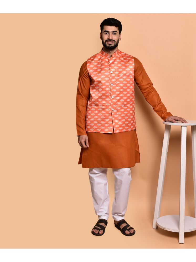     			PRINTCULTR Orange Cotton Regular Fit Men's Kurta Pyjama Set ( Pack of 1 )