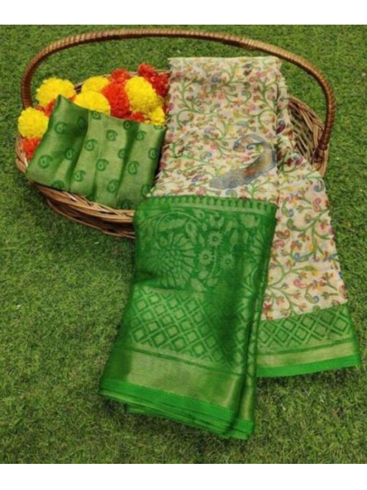     			Sitanjali Brasso Printed Saree With Blouse Piece - Green ( Pack of 1 )