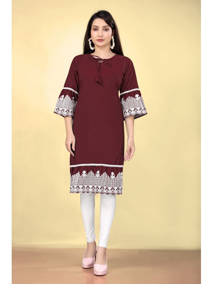     			Varni Fabrics Cotton Embroidered Straight Women's Kurti - Maroon ( Pack of 1 )