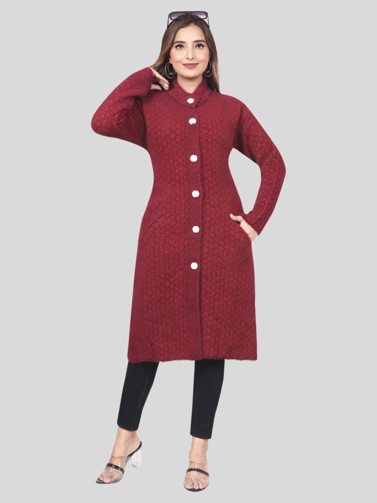     			WOOL'S KART Woollen Chinese/Mandarin Collar Women's Buttoned Cardigans - Maroon ( )