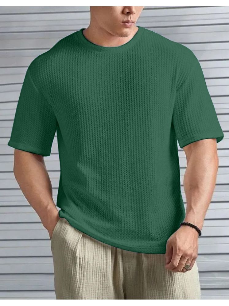     			happy khajana Polyester Regular Fit Self Design Half Sleeves Men's Round T-Shirt - Green ( Pack of 1 )