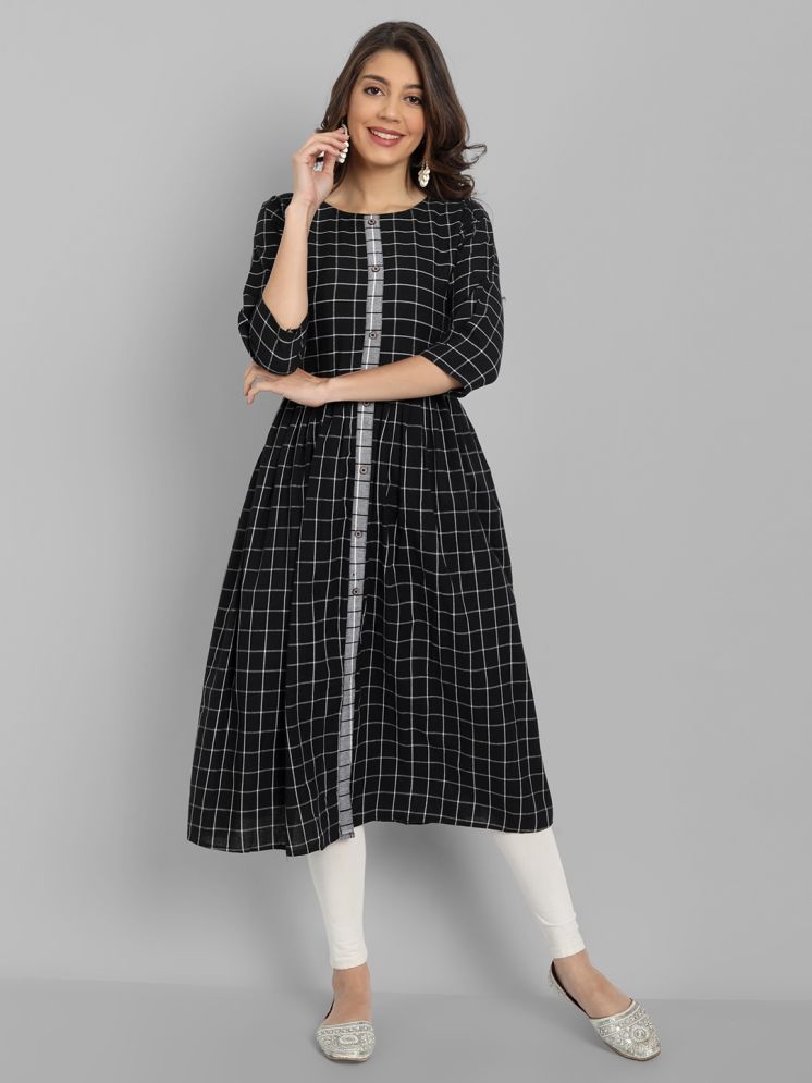     			Hetsa Cotton Checks Flared Women's Kurti - Black ( Pack of 1 )