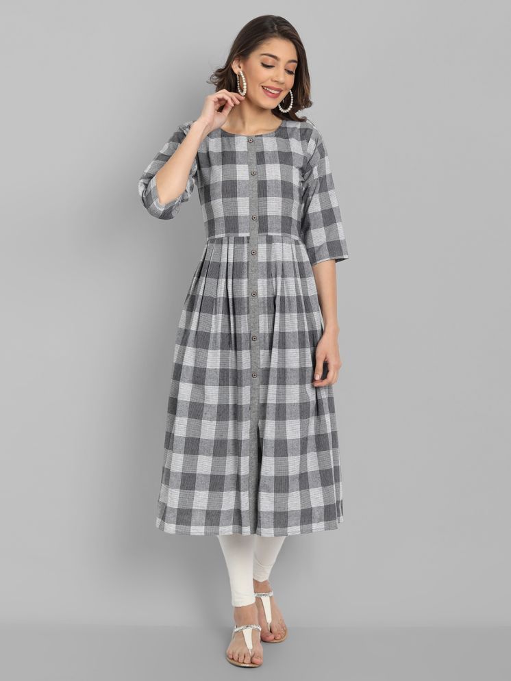     			Hetsa Cotton Checks Flared Women's Kurti - Light Grey ( Pack of 1 )