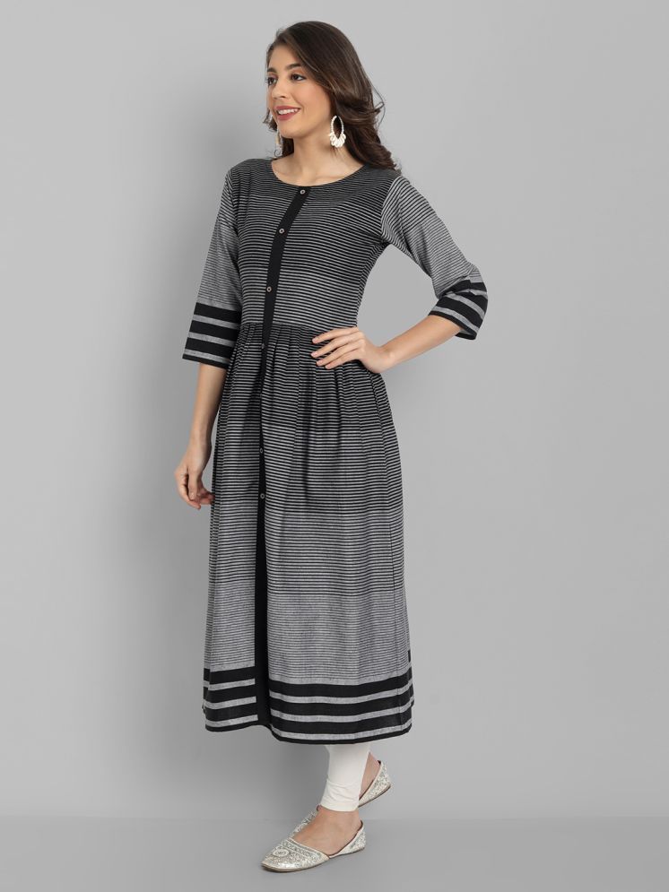     			Hetsa Cotton Striped Flared Women's Kurti - Charcoal ( Pack of 1 )