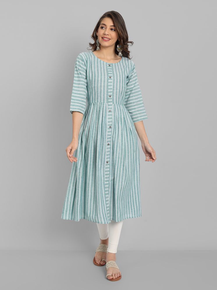     			Hetsa Cotton Striped Flared Women's Kurti - Green ( Pack of 1 )