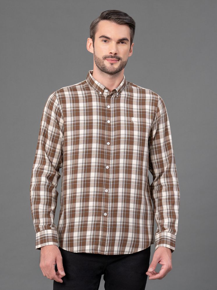     			Red Tape Cotton Blend Regular Fit Checks Full Sleeves Men's Casual Shirt - Brown ( Pack of 1 )