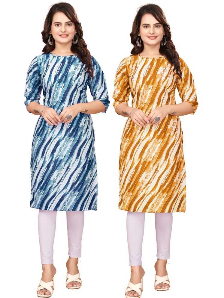     			VACHHARAJ GROUP Crepe Printed Straight Women's Kurti - Blue,Yellow ( Pack of 2 )