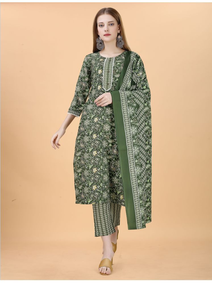     			Fashionfricks Cotton Straight Printed Green Ethnic Dress For Women - ( Pack of 1 )