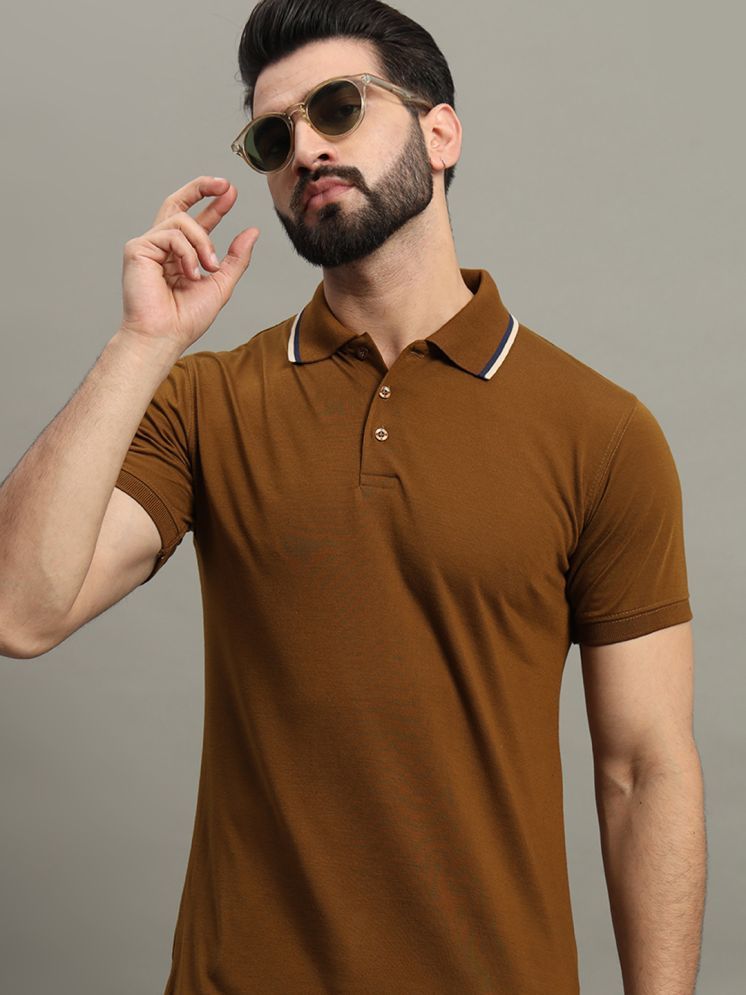     			GET GOLF Cotton Blend Regular Fit Self Design Half Sleeves Men's Polo T Shirt - Brown ( Pack of 1 )