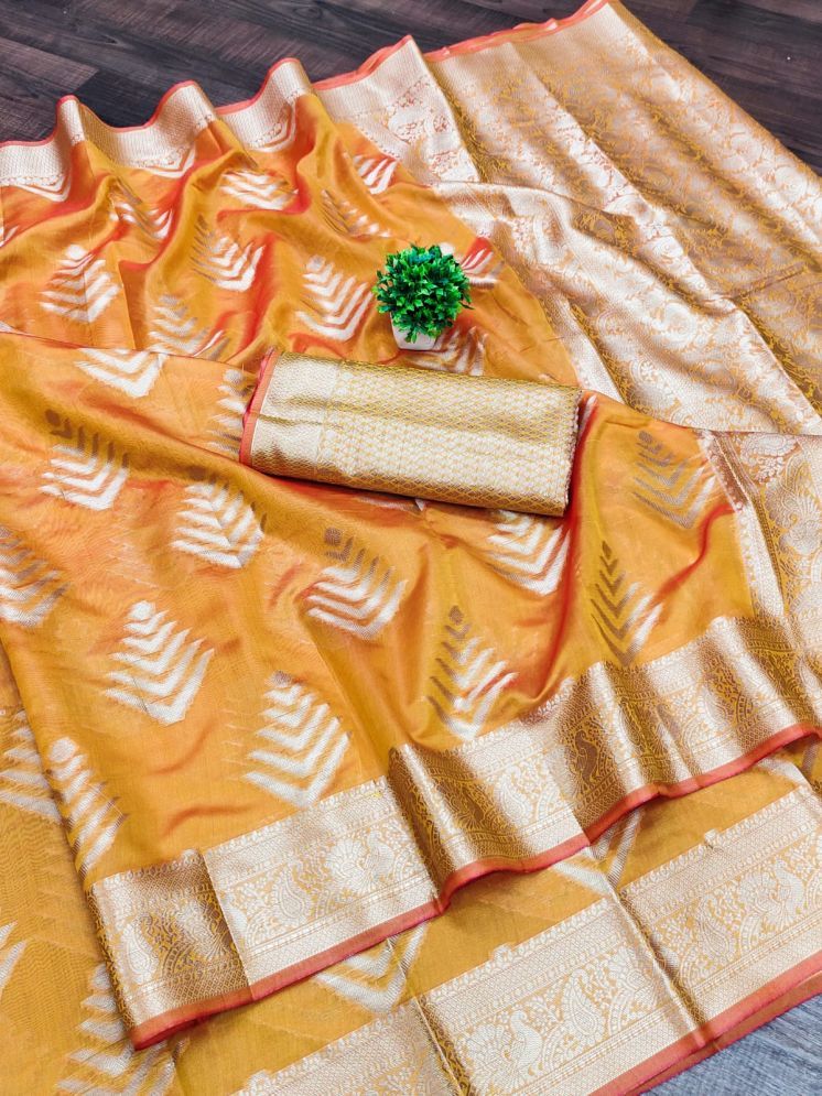     			Kalpana Creation Organza Woven Saree With Blouse Piece - Gold ( Pack of 1 )