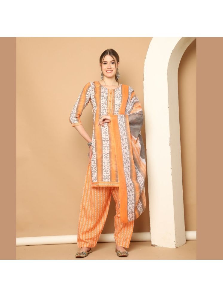     			Rajnandini Cotton Blend Printed Kurti With Patiala Women's Stitched Salwar Suit - Orange ( Pack of 1 )